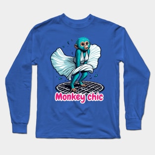 Monkey Elegance – The Iconic Fluttering Dress Illustration Long Sleeve T-Shirt